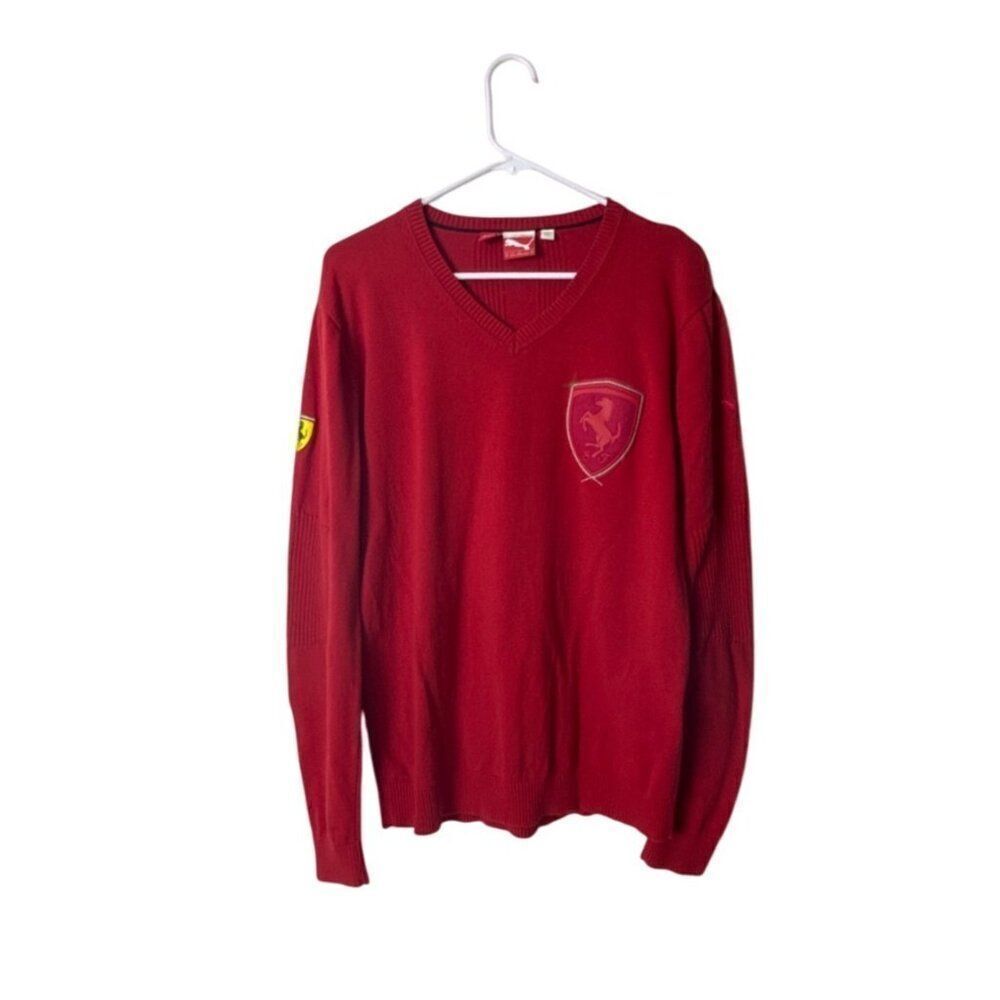 Ferrari Official Product Red Sweater V-Neck Long Sleeve Cotton Mens L By Puma
